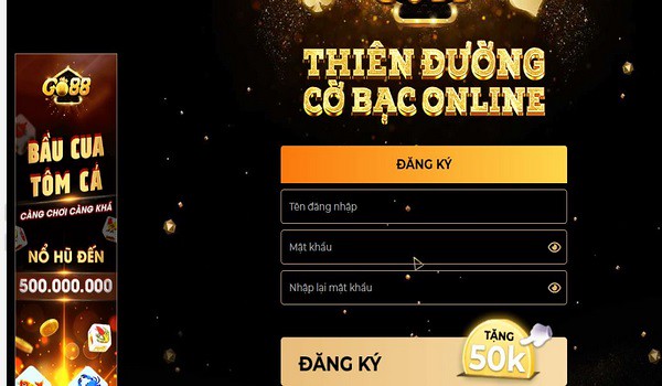 Giao diện chính thức của Go88 với nút "Đăng Ký" nổi bật, mời gọi người chơi.